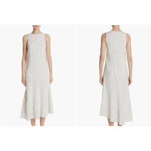 Ganni Womens Wilkie Seersucker Striped Silk Dress Sz XS US 2 EU 34 White SP NWOT